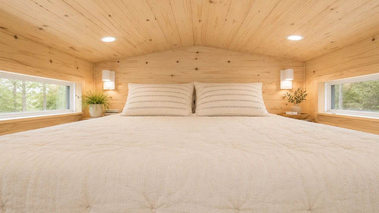 The lofted bedroom in 24-foot tiny house