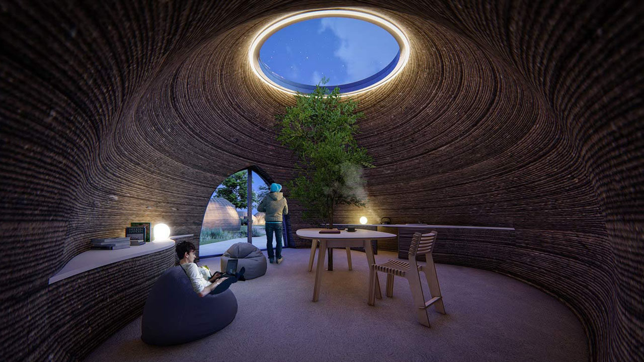 The glowing circular skylight 