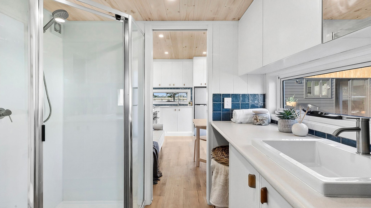 Arcadia Tiny House - walk-through bathroom