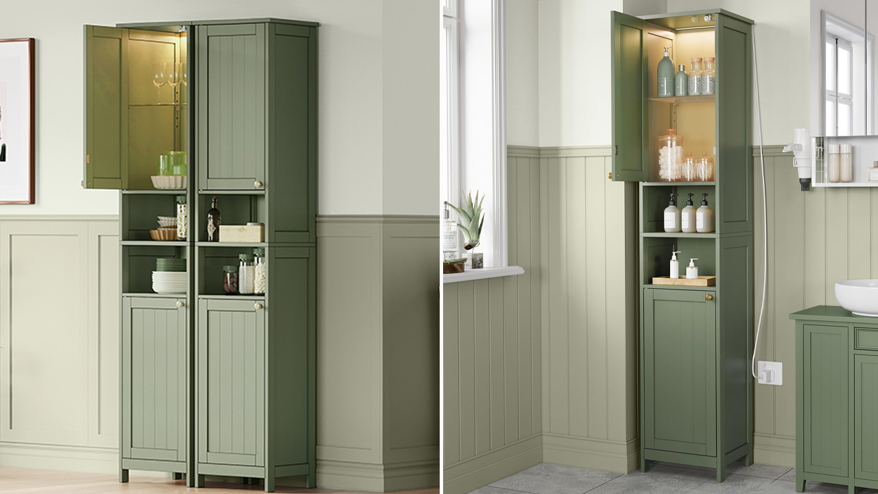 VASAGLE Tall Bathroom Cabinet with Lights