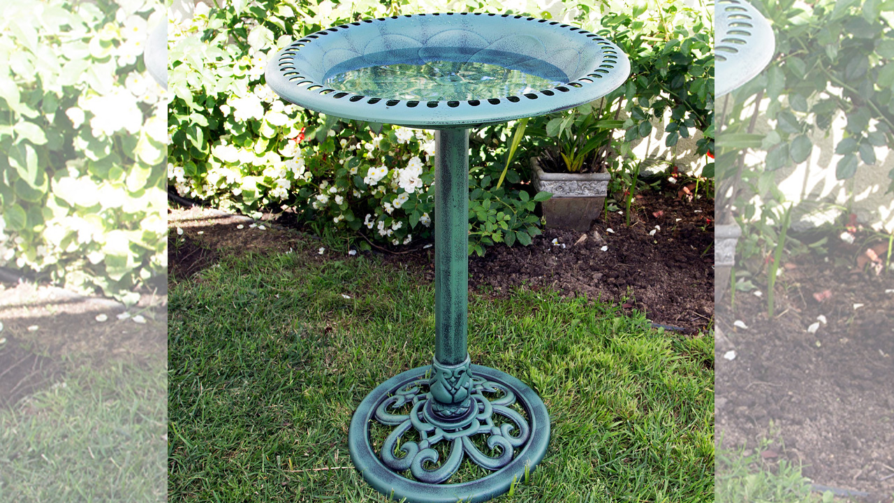 Alpine Corporation Outdoor Aged Green Pedestal Birdbath