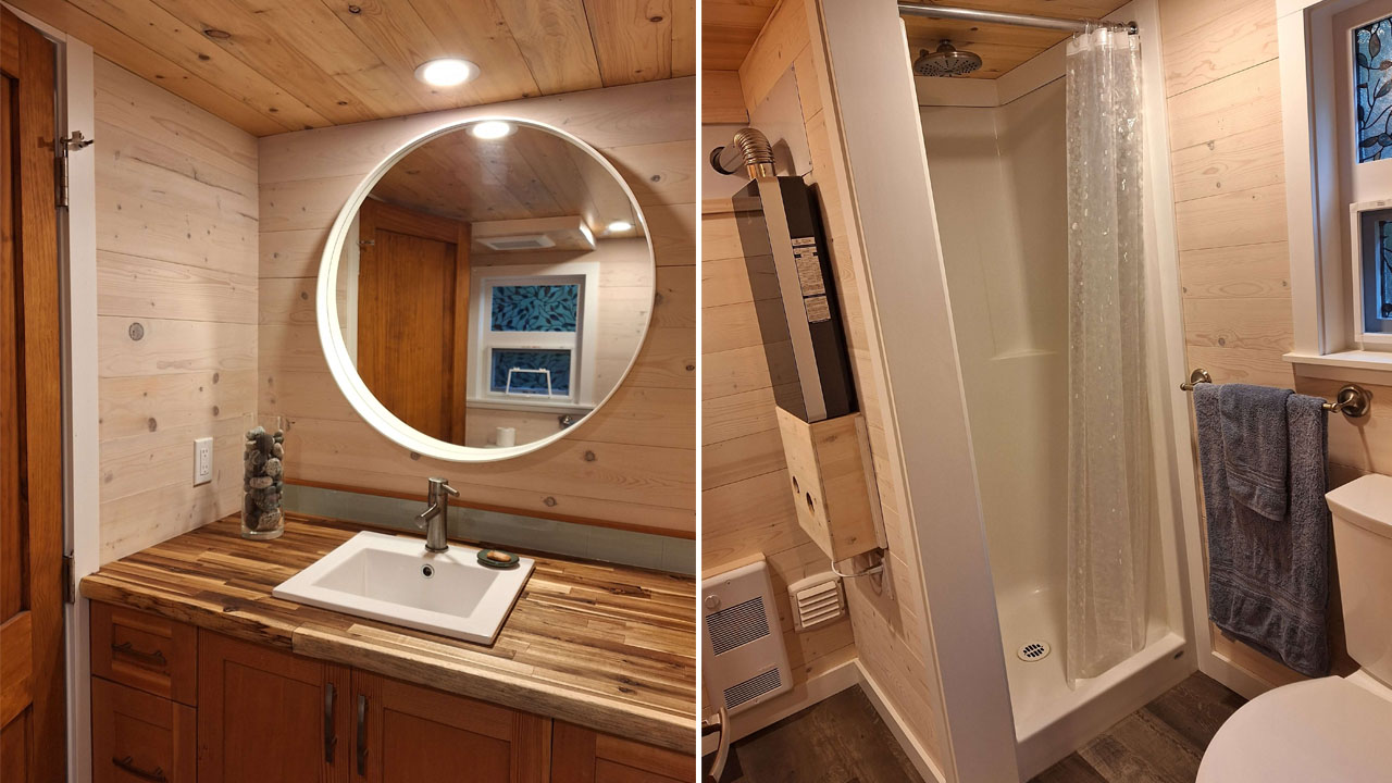 The sensory wood finish in the bathroom
