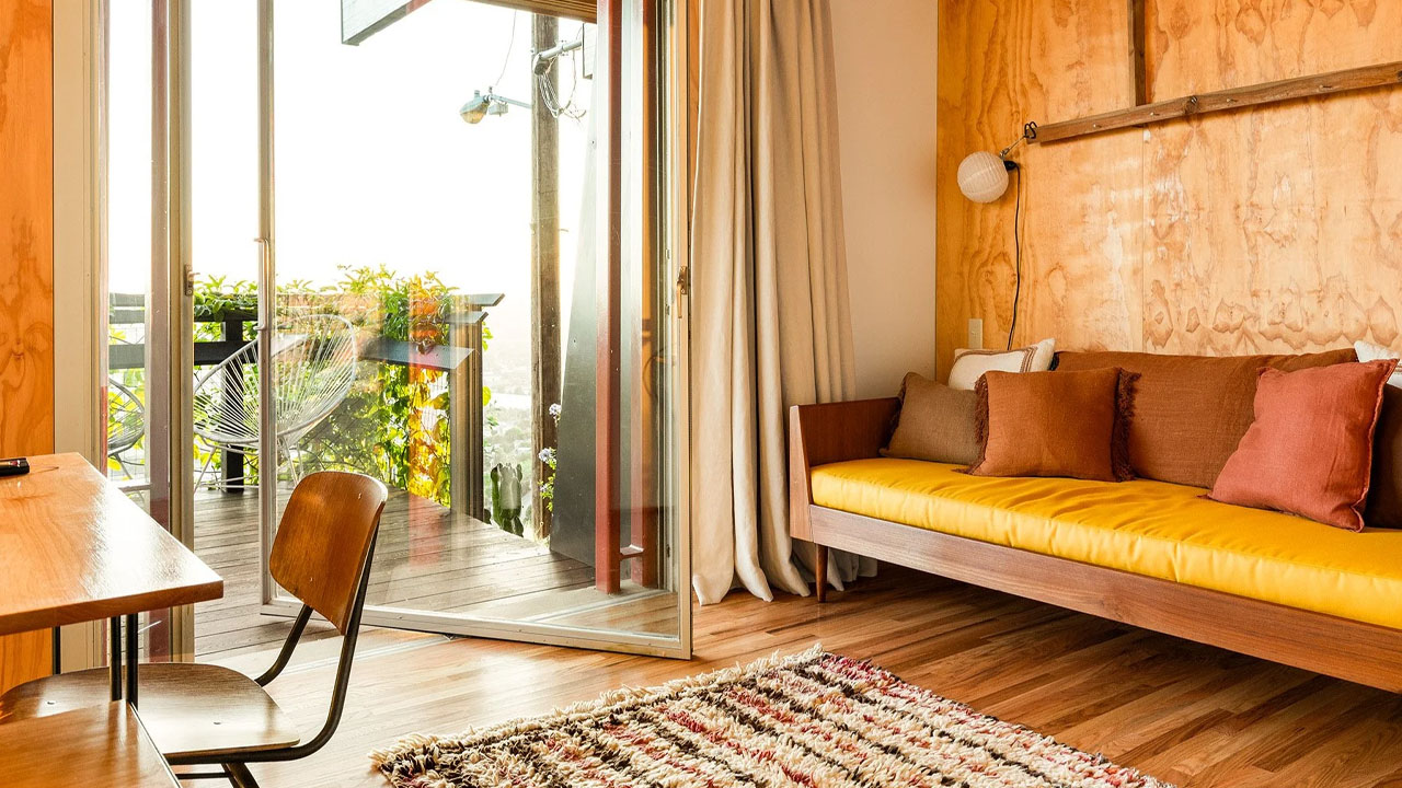 The workspace maintains connection with nature through outdoor terrace