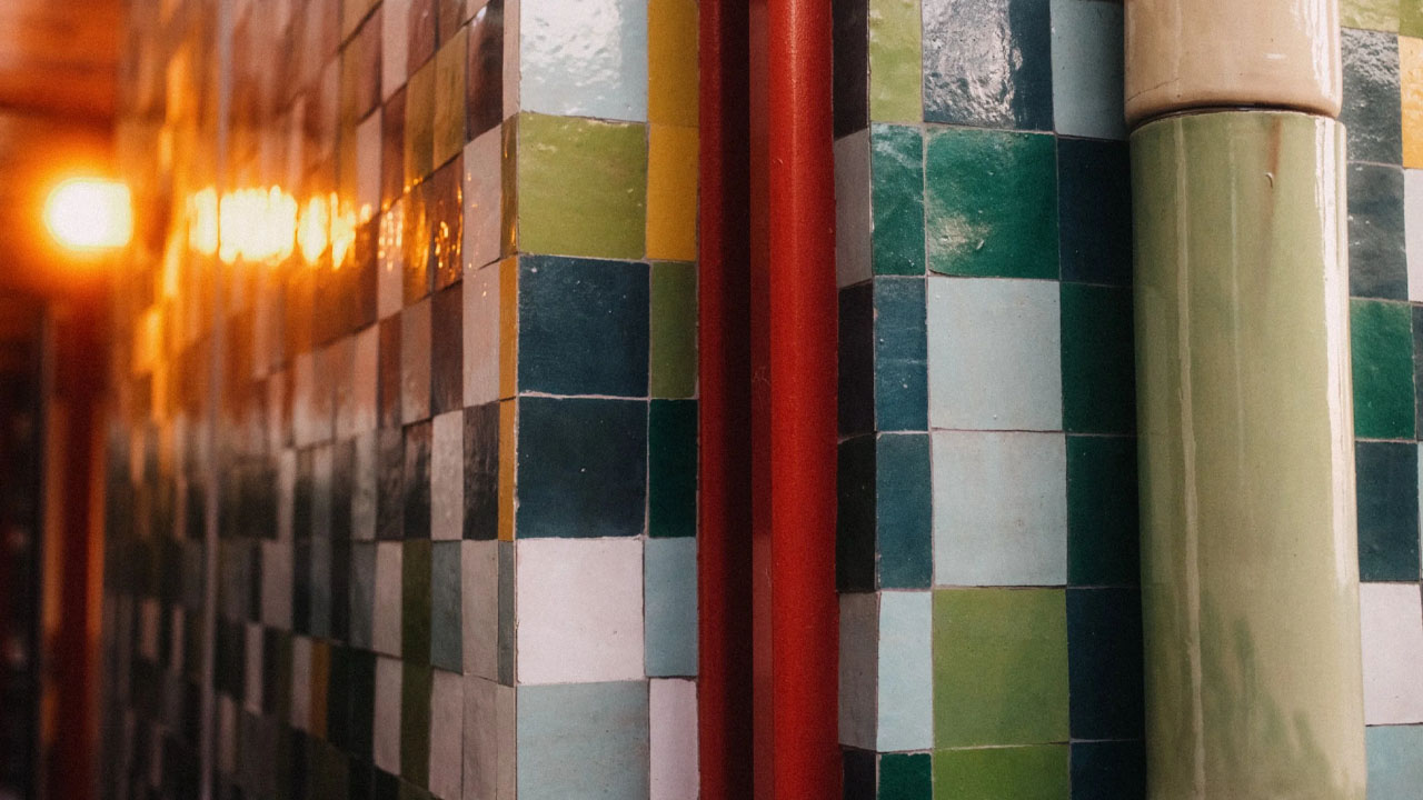 The hand-laid tilework