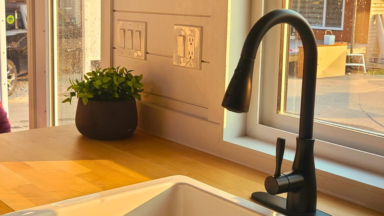 sink in the kitchen of cinnamon bear tiny house 