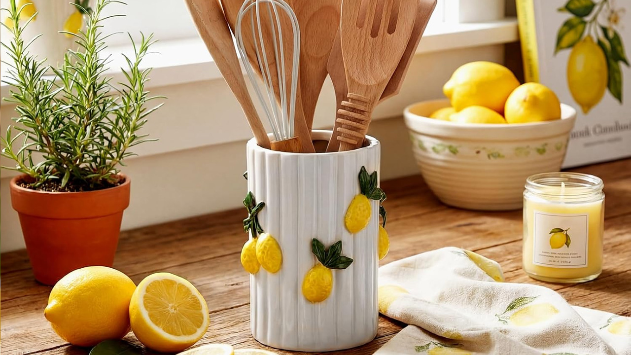 Citrus Home Décor - Lemon Ceramic Utensil Holder