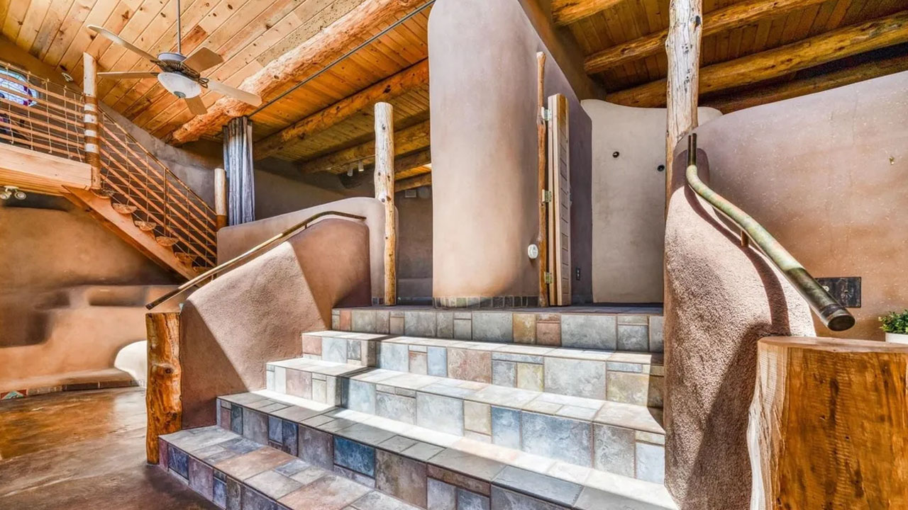 Earth Home for Sale in Black Forest Colorado - stairs with recycled materials