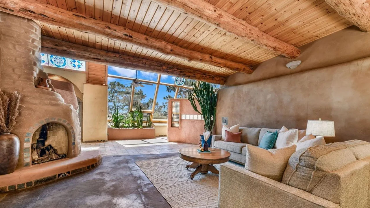 Earth Home for Sale in Black Forest Colorado - living room with built-in seating