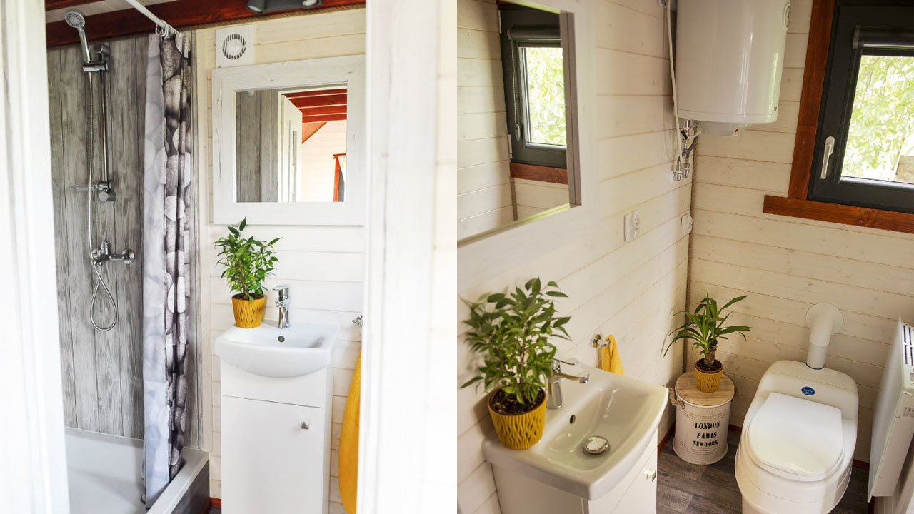 The functional bathroom of Emilie tiny house