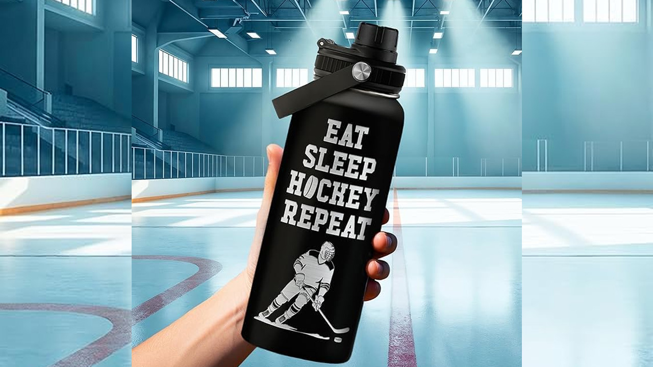 Father's Day gifts for sports fan dad - SANDJEST Ice Hockey Engraved Bottle