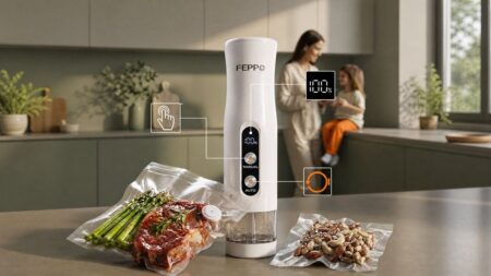 Feppo Compact Vacuum Sealer With -65kPa Suction Keeps Food Fresh 5 Times Longer Feppo Vacuum Sealer with dual modes