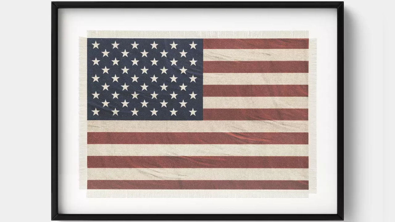 Framed Burlap American Flag Wall Décor