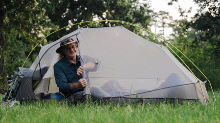 Gossamer Gear’s New $400 One-Person Tent Pitches Without a Single Stake Man with Gossamer Gear Free solo tent