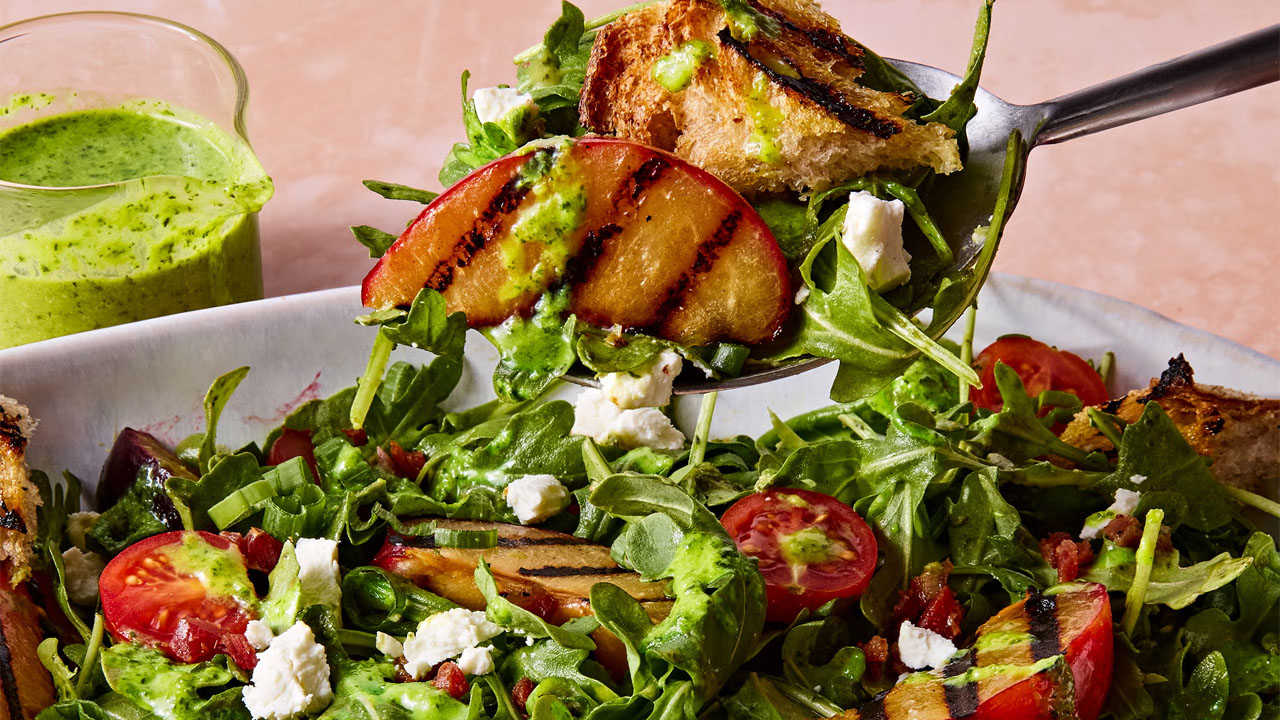 Grilled Plum & Pancetta Panzanella Salad