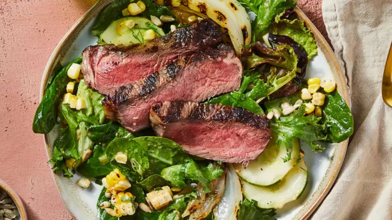 Grilled Steak Salad with Corn, Cucumbers & Sweet Onion Dressing
