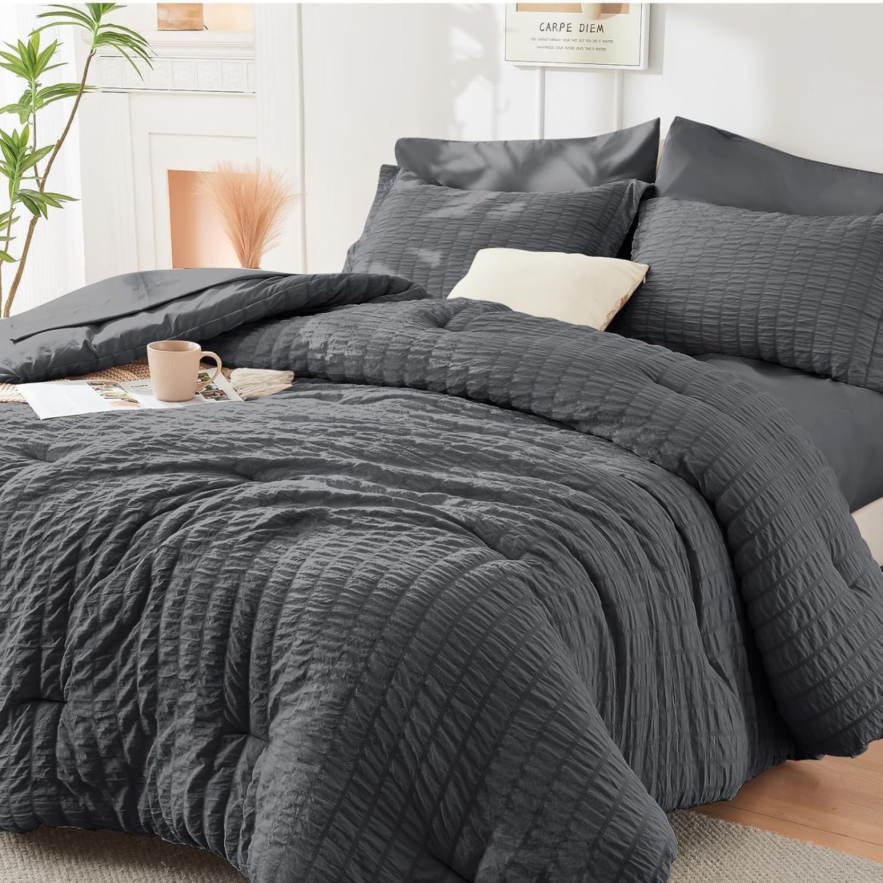 HYMOKEGE Seersucker Comforter Set