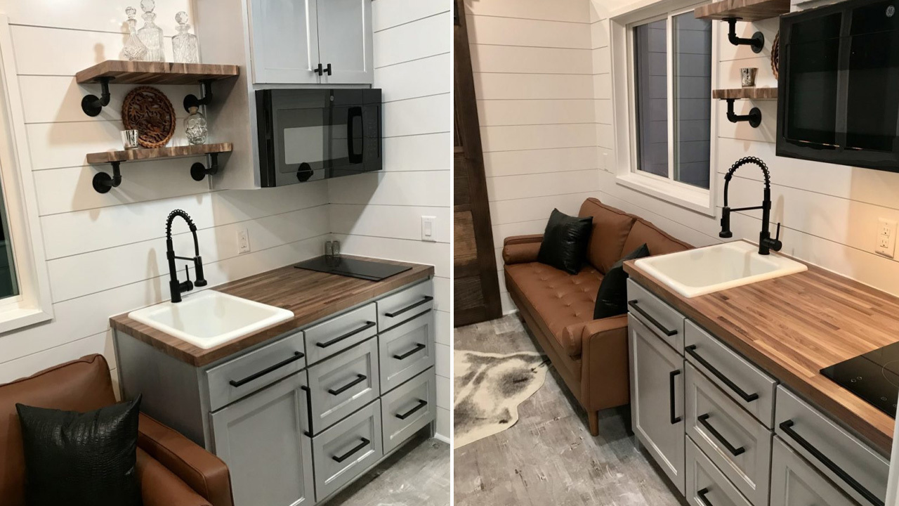 Kitchen of Jay tiny house in USA