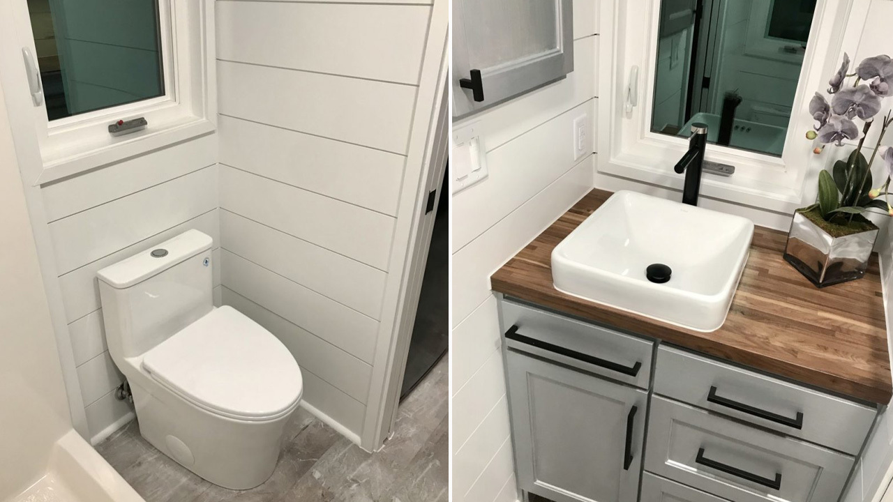 Bathroom of Jay tiny house in USA