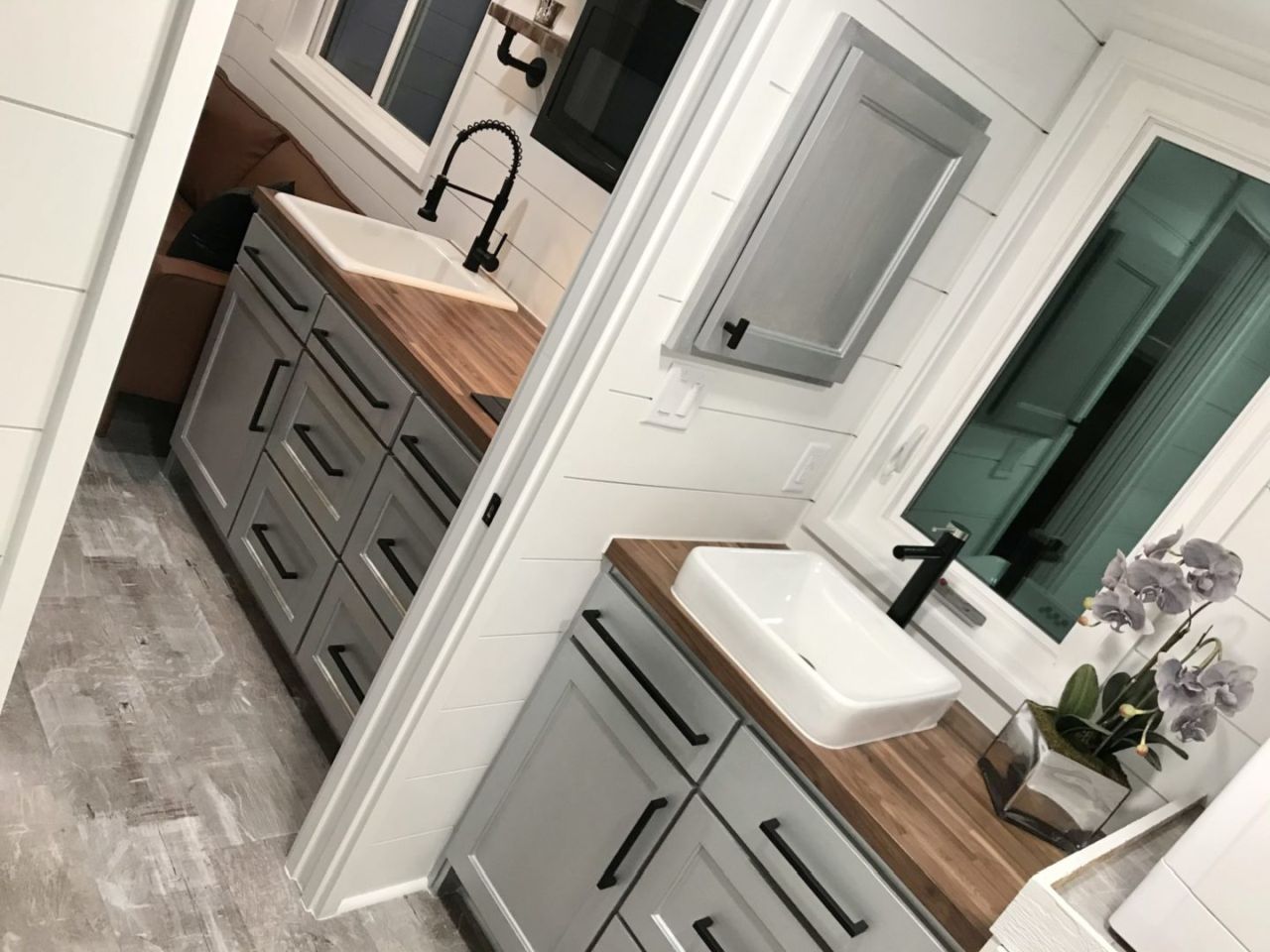 Bathroom and kitchen of Jay tiny house in USA
