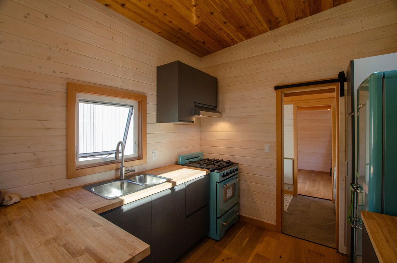 Kitchen of Juniper tiny house on wheels