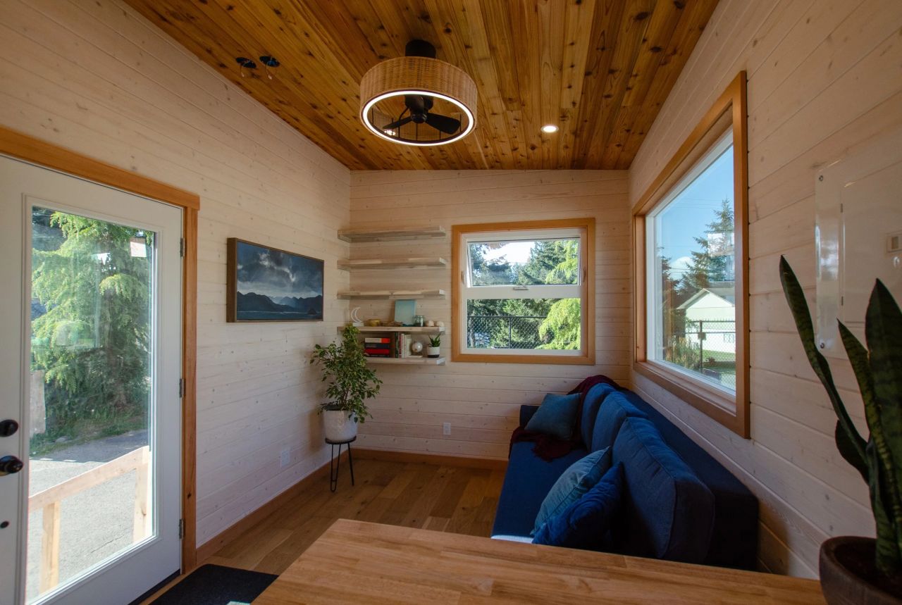 Living room of Juniper tiny house on wheels