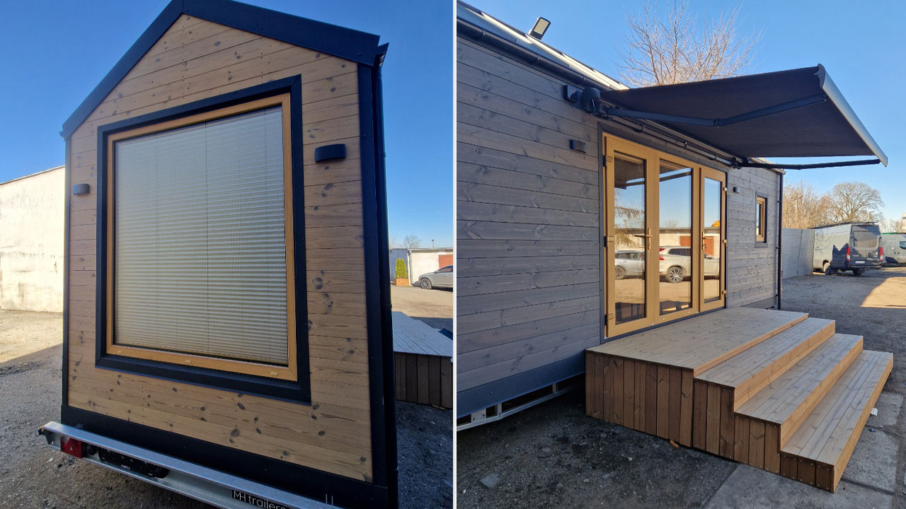 The blinders-equipped large glazing of bedroom/office and double pane glazed door