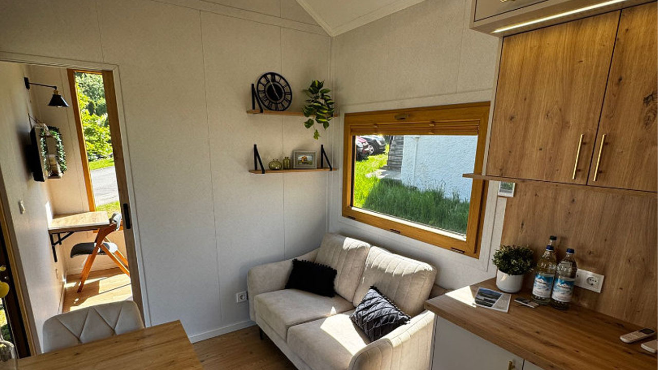 The living room has ample sunlight