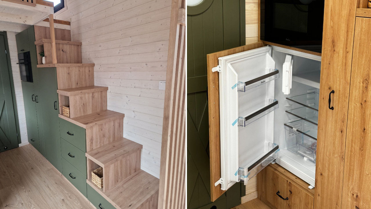 Marie tiny house-built-in storage in cabinetry