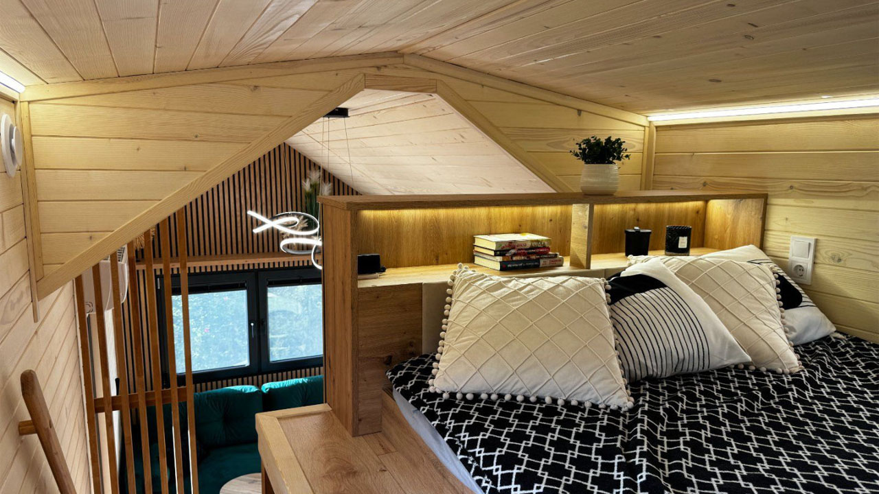 Marie tiny house-integrated headboard storage in bed