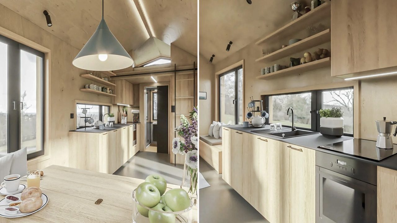 Meili tiny house kitchen and living area 