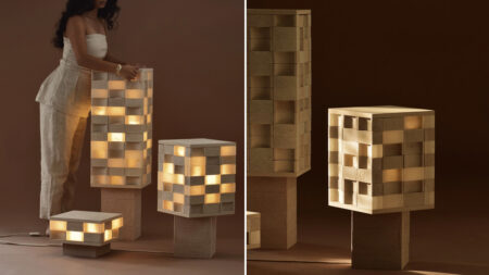 Mod-u Lamp Gives Discarded Eggshells Jenga-Style Structural Form Mod-u lamp by Joanne Odisho