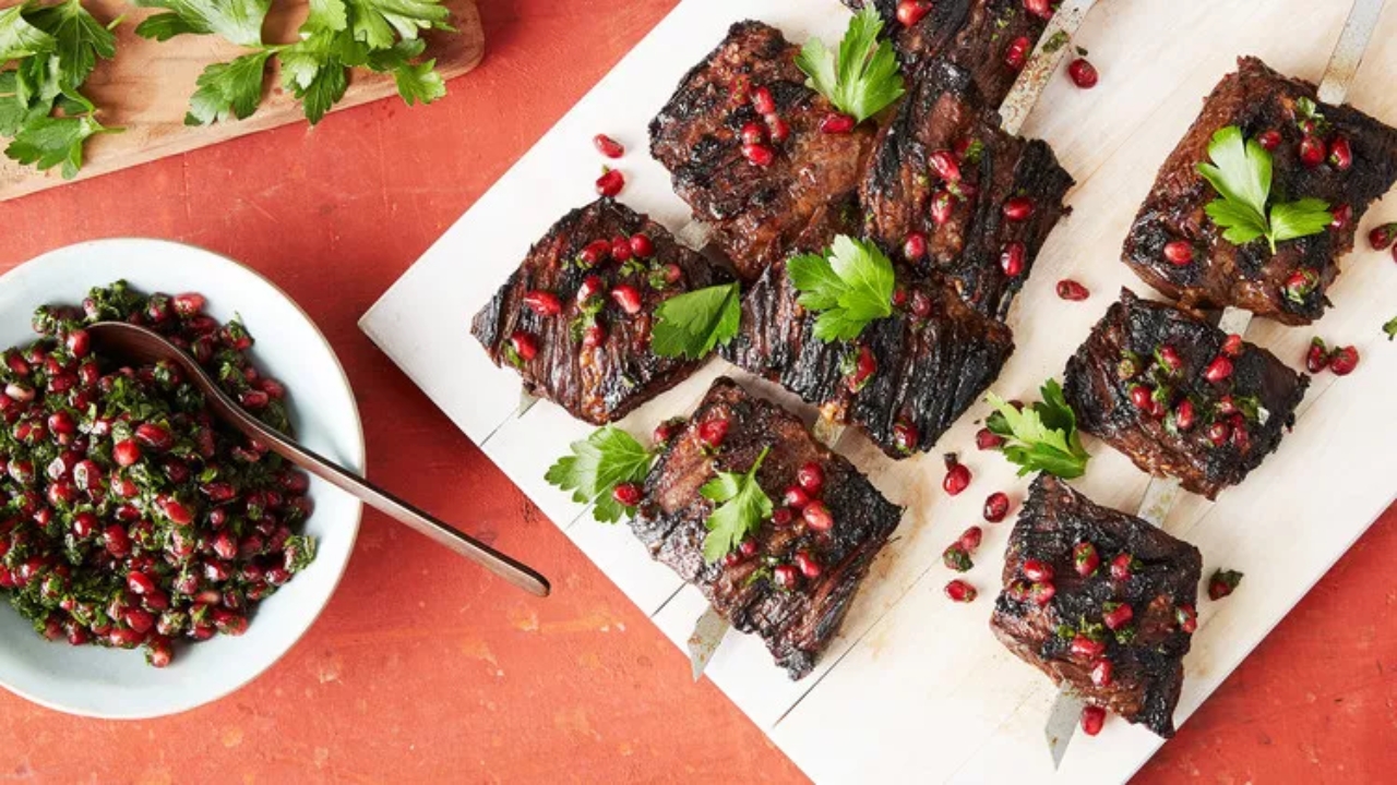 Pomegranate Skirt-Steak Kebabs