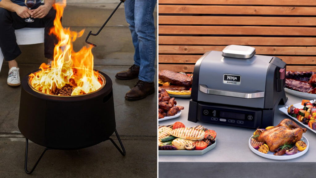 Smokeless Fire Pit and Ninja Woodfire Outdoor Grill