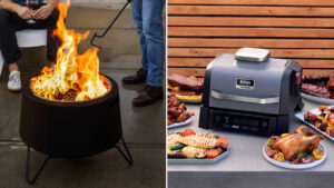 Smokeless Fire Pit and Ninja Woodfire Outdoor Grill