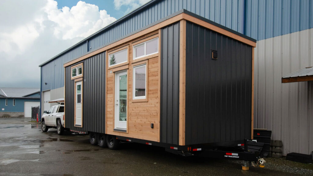 Rose tiny house exterior is metal and wood