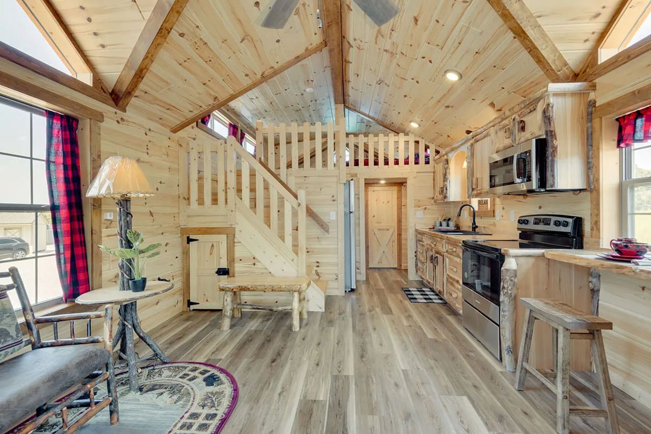 Interior of Smoky Mountain tiny house on wheels in USA