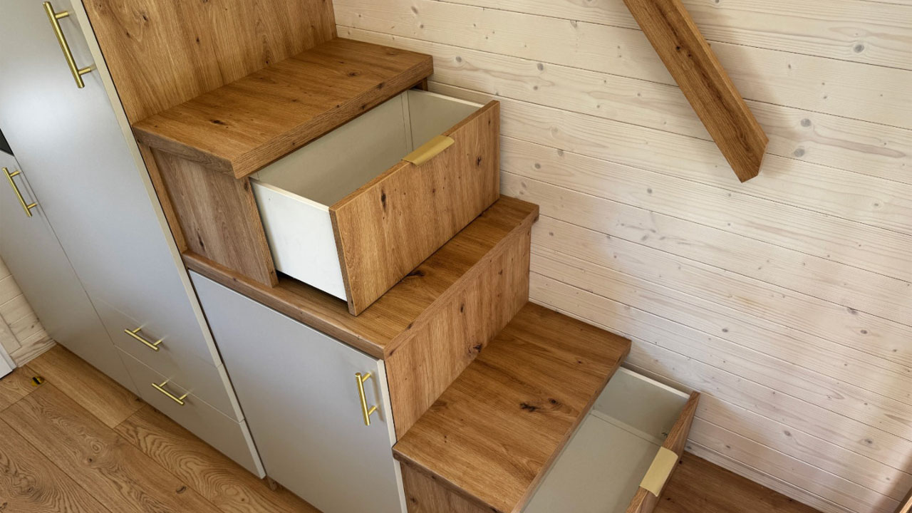 Built-in drawers in the staircase