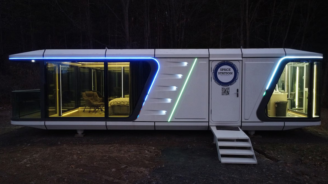 Space Station Tiny House at night