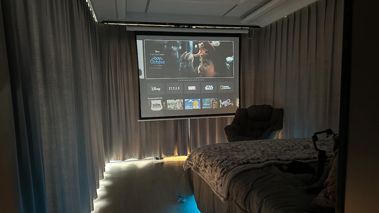 Space Station Tiny House - bedroom and projector