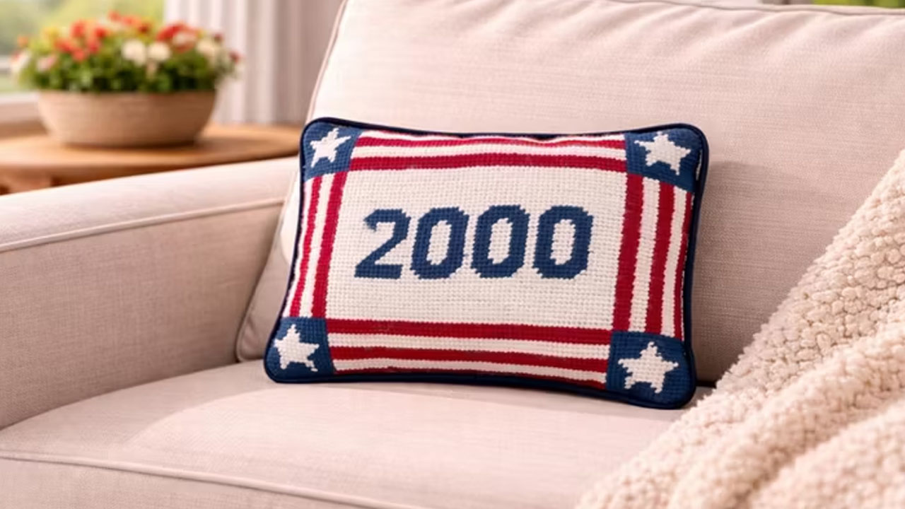 Stars & Stripes Needlepoint Mini Accent Pillow