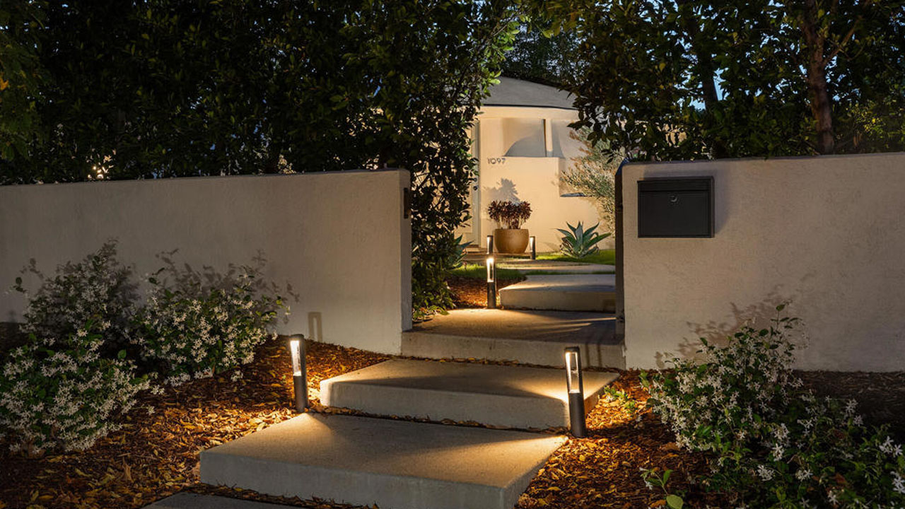 Beautiful pathway leads to the sculptural bubble house