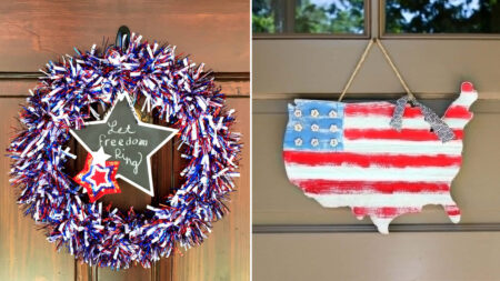 DIY Fourth of July Wreath and USA Wooden Flag Map Door Hanger
