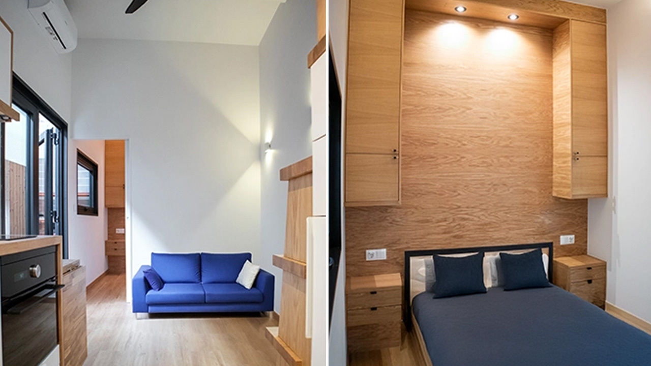 Bedroom and Living room of Kitchen of Tavira tiny house on wheels