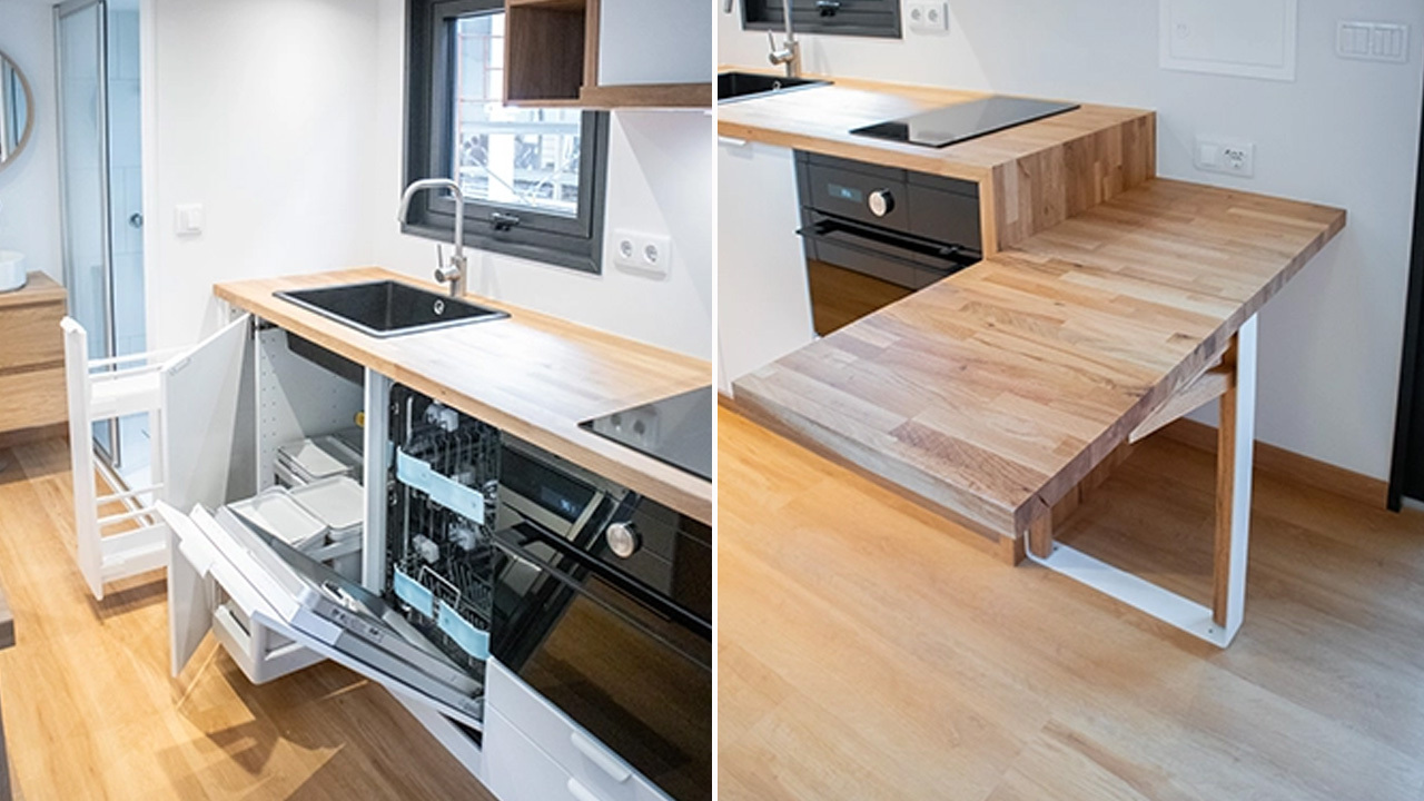 Kitchen of Tavira tiny house on wheels