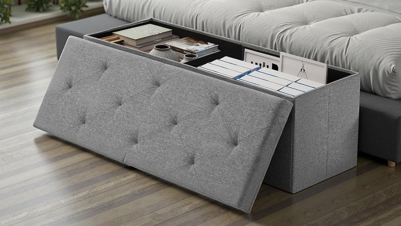 DUMOS 43 Inch Folding Storage Ottoman Bench