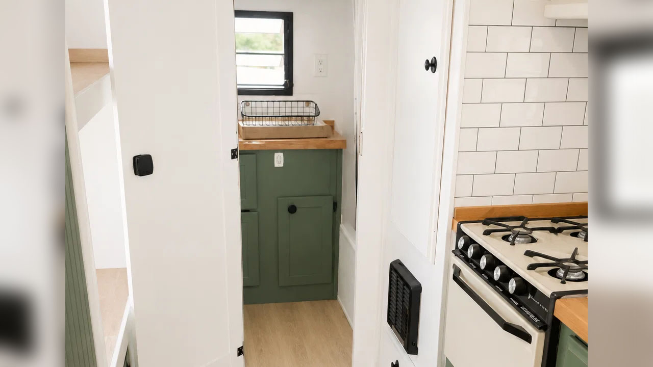 The doors open into the bathroom