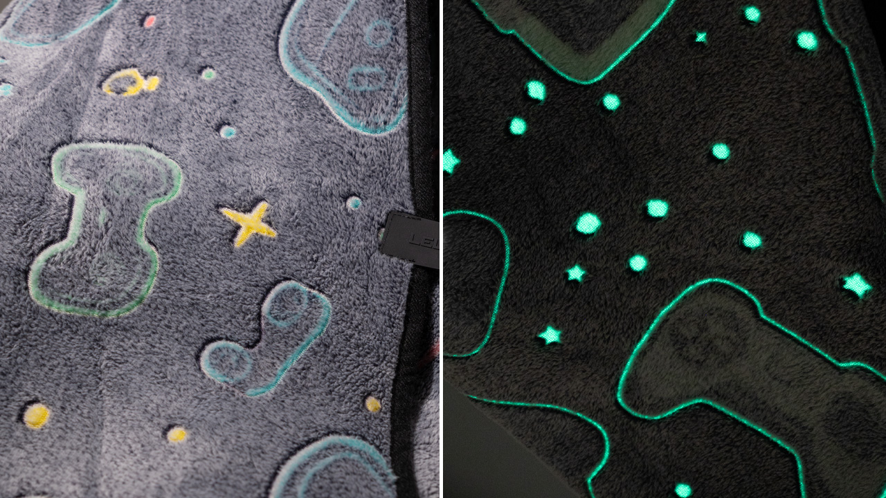 The Level Up Wrap for Gaming fabric, glows in dark