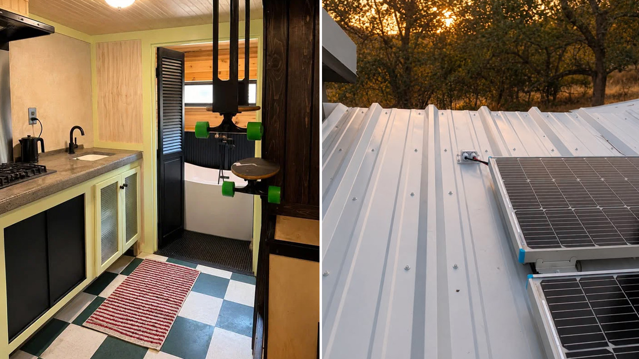 168 sq. ft. off-grid tiny house_kitchen and solar panels