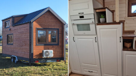 22 ft. Rosa Tiny House Cleverly Integrates Staircase Within Wall Cabinetry To Save Precious Floor Space