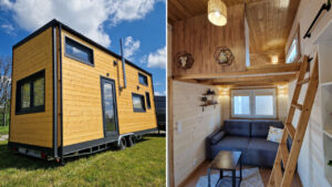 290 sq. ft. Anna Tiny House is Tactile Wood Oasis With Two Bedrooms and Convertible Sofa 290 sq. ft. Anna Tiny House is Tactile Wood Oasis, Tucks Two Loft Bedrooms and Convertible Sofa Bed